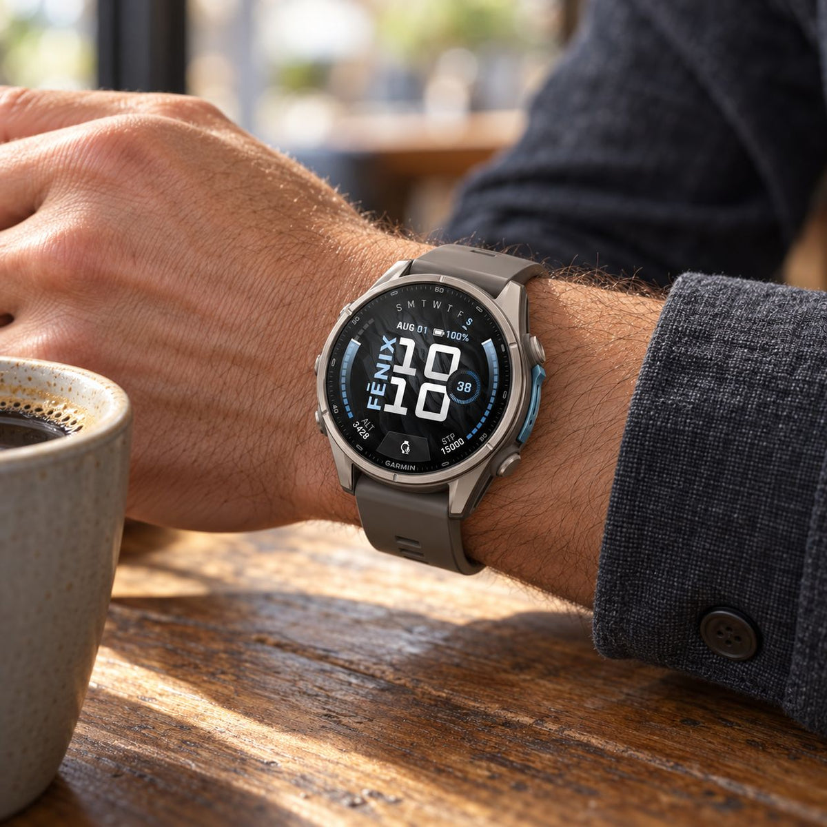 GARMIN Fenix 9 GPS Multisport Smartwatch - Titanium with Pebble Grey Silicone Band | 43 mm