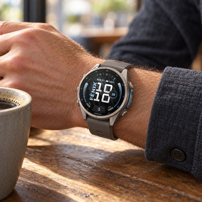 GARMIN Fenix 9 GPS Multisport Smartwatch - Titanium with Pebble Grey Silicone Band | 43 mm