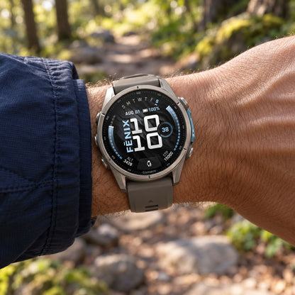 GARMIN Fenix 9 GPS Multisport Smartwatch - Titanium with Pebble Grey Silicone Band | 43 mm