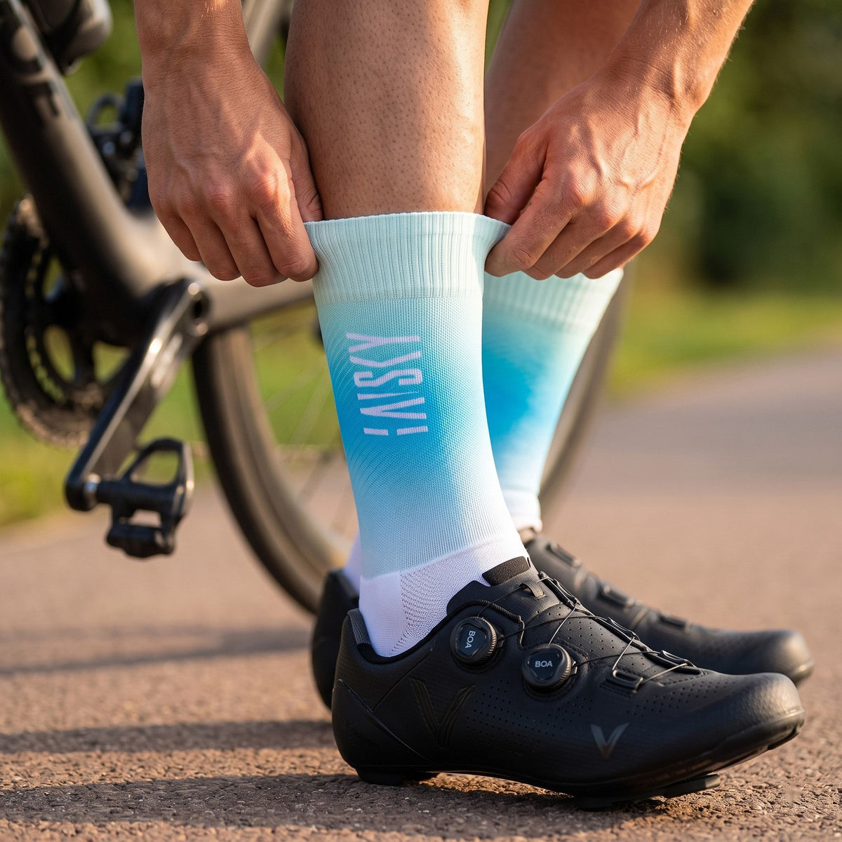 Baisky Aerodynamic Cycling Socks – Fluorescent Blue-Green - Medium