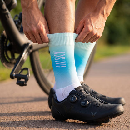 Baisky Aerodynamic Cycling Socks – Fluorescent Blue-Green - Medium