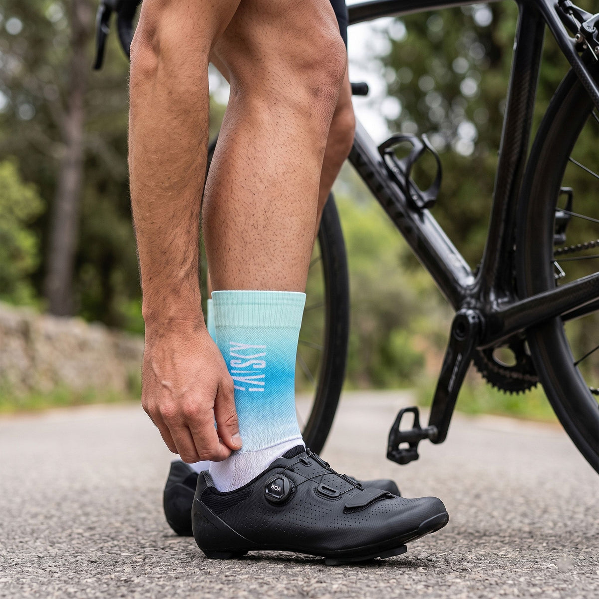 Baisky Aerodynamic Cycling Socks – Fluorescent Blue-Green - Medium