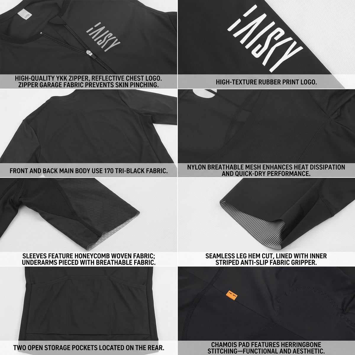 Baisky Men Short Sleeve  Triathlon Suit – BK Black - Medium