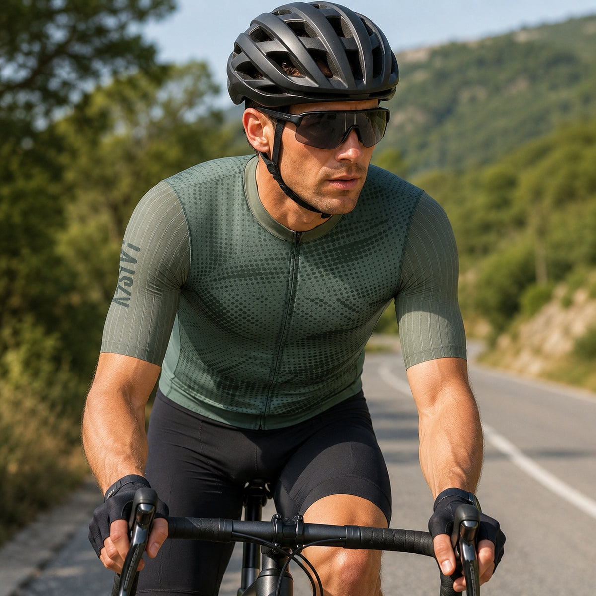 Baisky Men’s Short Sleeve Cycling Jersey – Abstract Green - Small