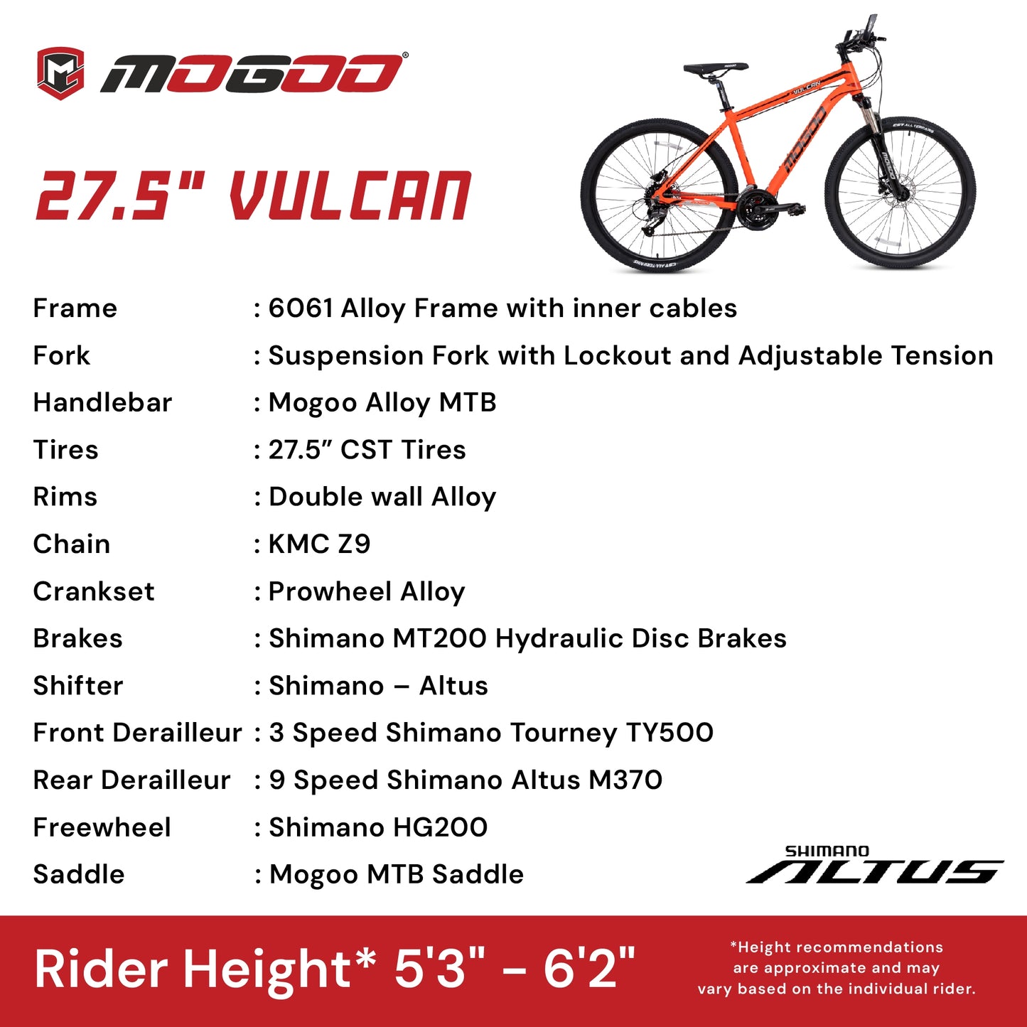 Mogoo Vulcan Mountain Bike - 27.5 Inches