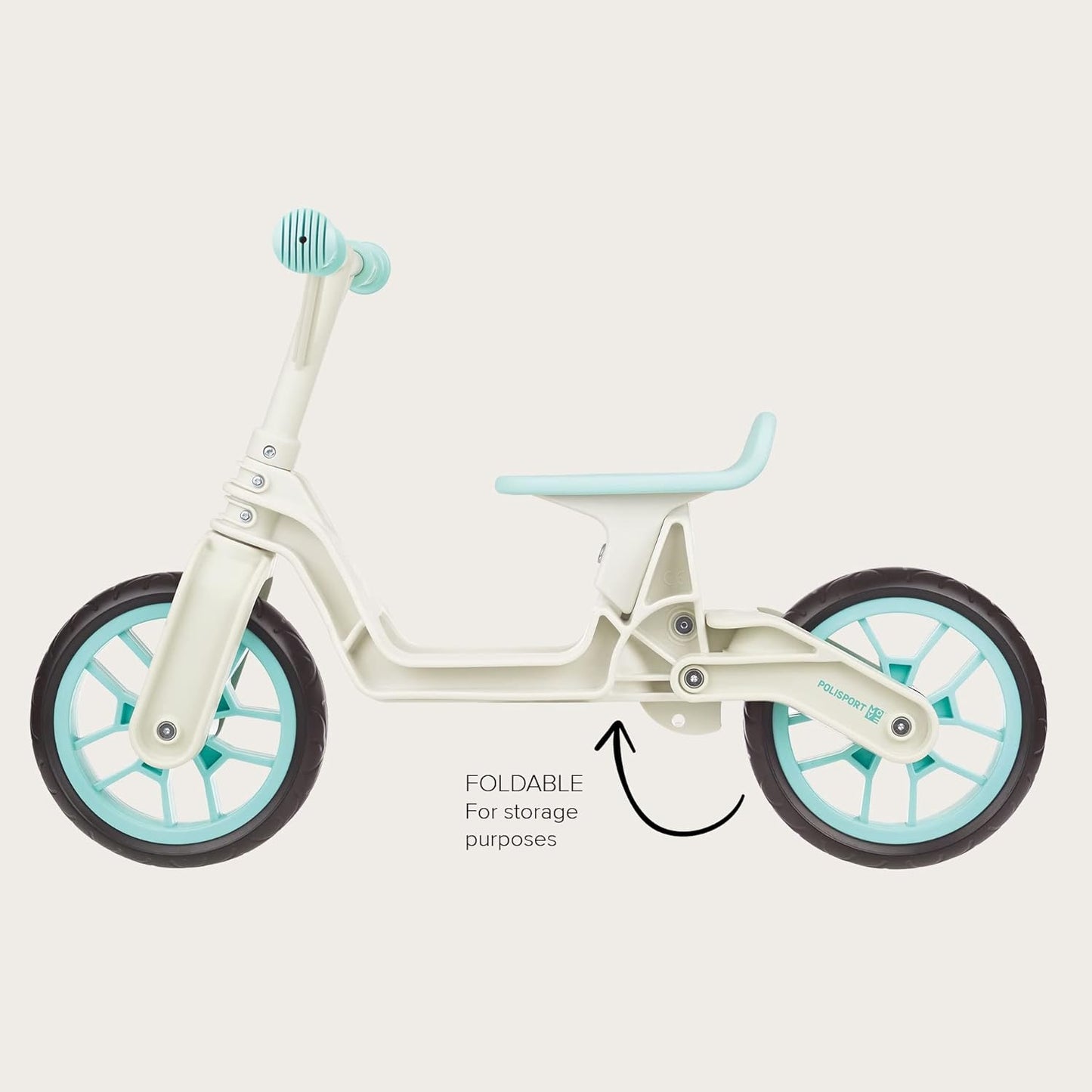 Polisport Balance Bike – Cream & Mint | Foldable Lightweight Ride for Young Explorers