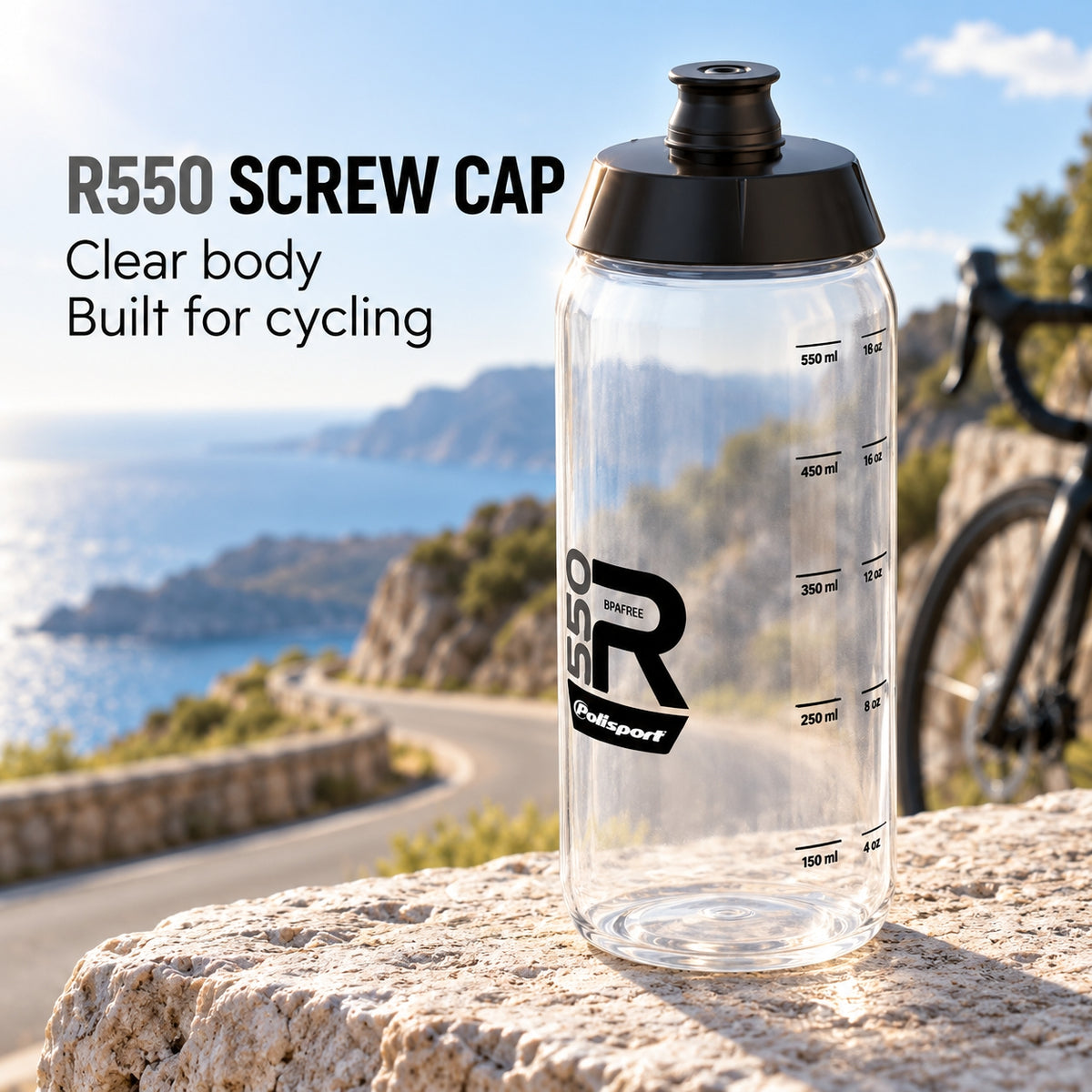 Polisport R550 Screw Cap Sports Water Bottle - Black | 550ml