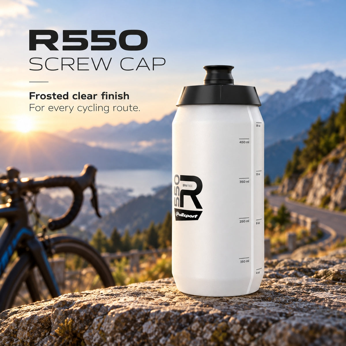 Polisport R550 Screw Cap Sports Water Bottle - Black | 550ml