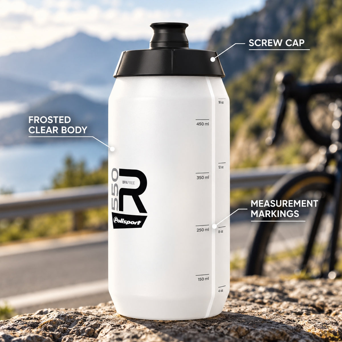 Polisport R550 Screw Cap Sports Water Bottle - Black | 550ml