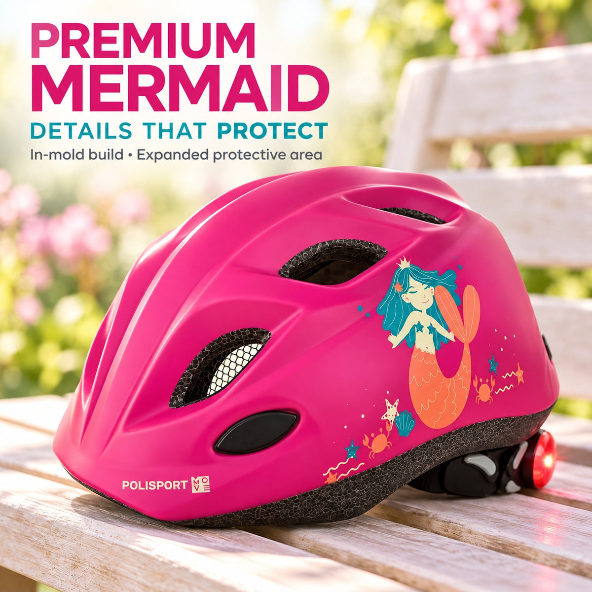 Polisport Kids Premium Bicycle Helmet with LED Light - Pink | Extra Small (48 - 52 cm)