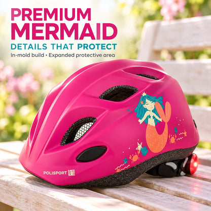 Polisport Kids Premium Bicycle Helmet with LED Light - Pink | Extra Small (48 - 52 cm)