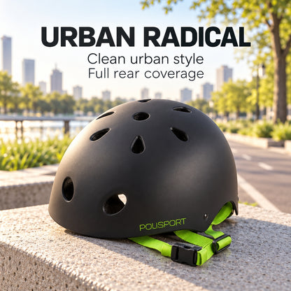 Polisport Urban Radical Kids Cycling Helmet - Black Green | Small (53 - 55 cm)