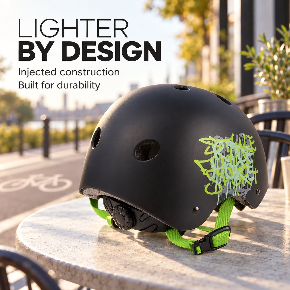 Polisport Urban Radical Kids Cycling Helmet - Black Green | Small (53 - 55 cm)