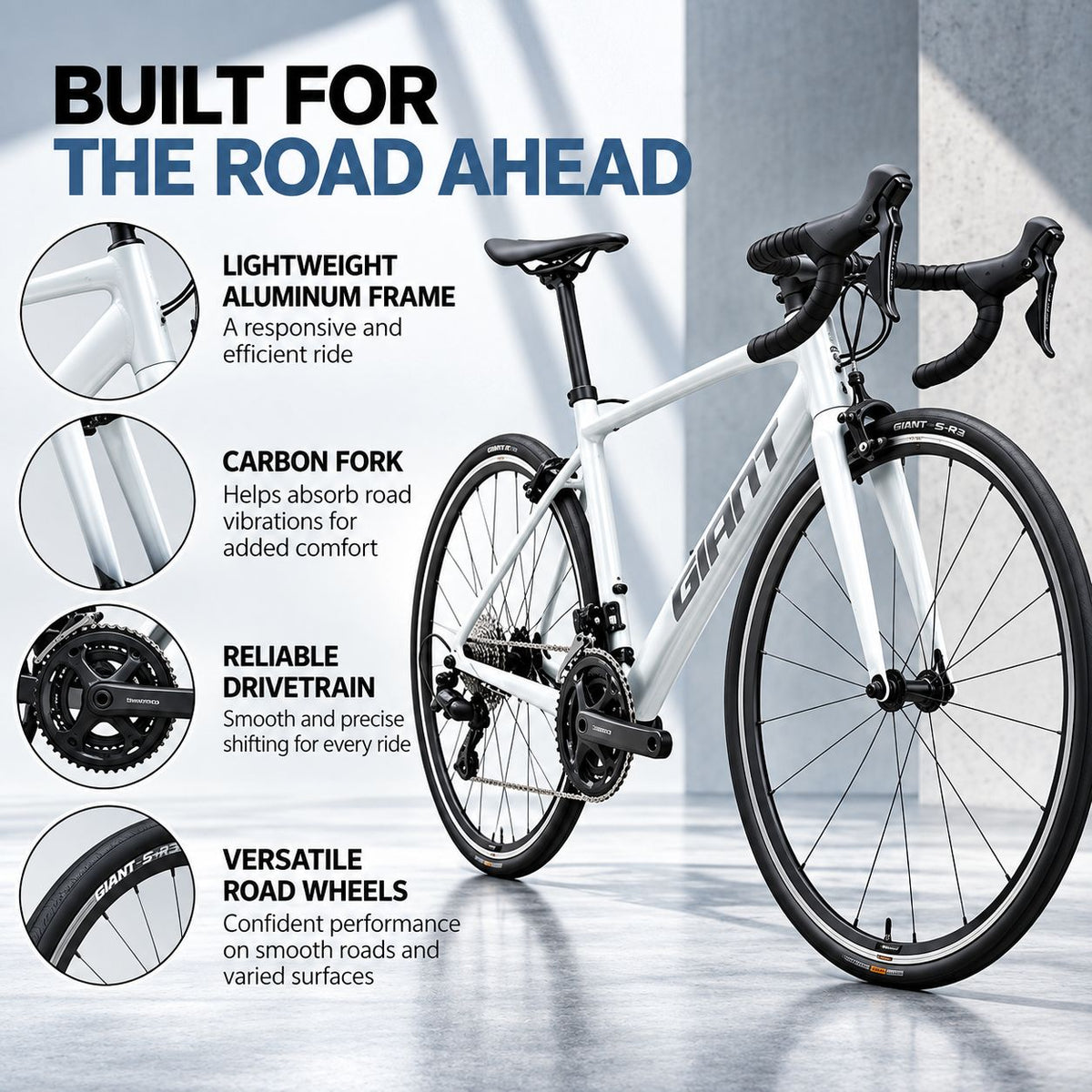 GIANT Contend 1 Shimano Sora Road Bike - Icicle White | Medium