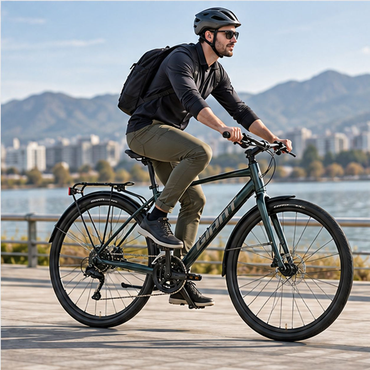 GIANT Escape City Disc 2 Hybrid Bike - Asphalt Green | Small