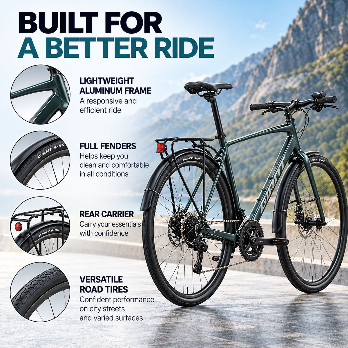 GIANT Escape City Disc 2 Hybrid Bike - Asphalt Green | Small