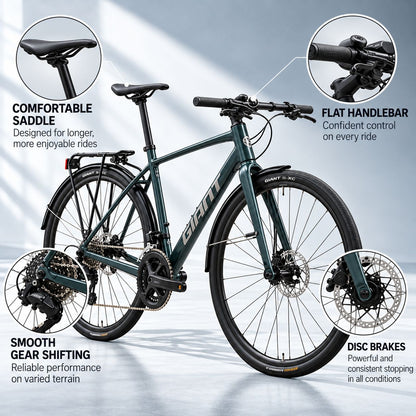 GIANT Escape City Disc 2 Hybrid Bike - Asphalt Green | Small