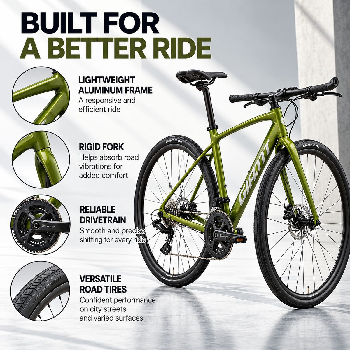 GIANT Escape Disc 2 Hybrid Bike - Dried Matcha | Extra Small
