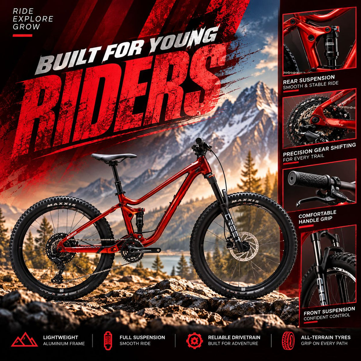 GIANT Faith 24 Full Suspension Kids Mountain Bike - Raw Aluminum